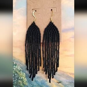 Handmade Czech Glass Bead Fringe Earrings 18kt Gold Hooks
